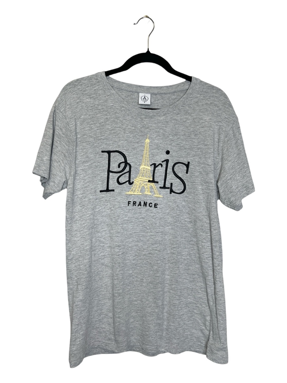 Paris France Eiffel Tower Embroidered Gray Destination Tee size Medium
